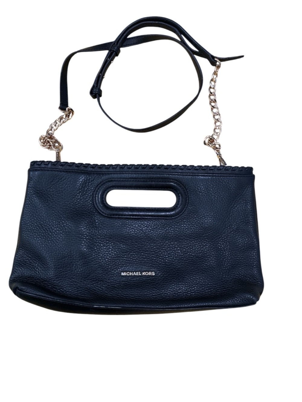Michael Kors Black Leather Chain-Accent Shoulder Bag